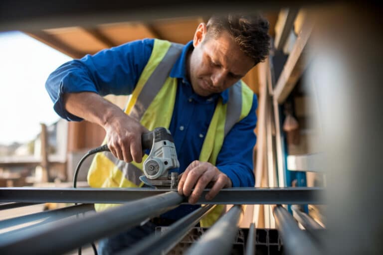 Ouvrier réalisant des travaux de rénovation domestique avec outils de bricolage professionnels
