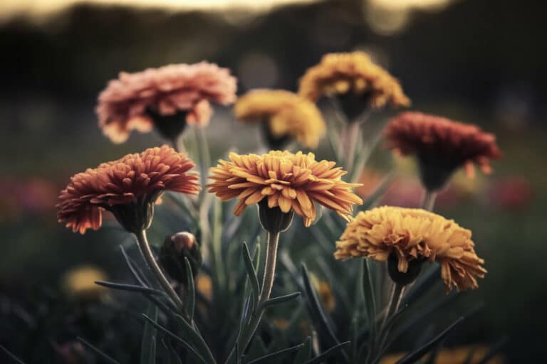 Mains de jardinier plantant fleurs et semis colorés en mai au potager.